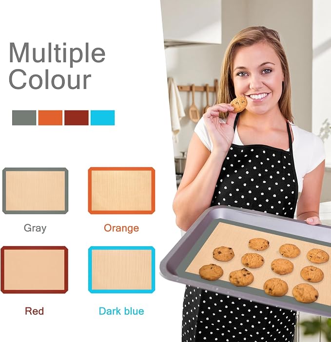 Silicone Baking Mat Set of 3, Non-Stick 2 Half & 1 Quarter Sheets | Dishwasher Safe, Reusable Baking Supplies for Cookies, Bread, Pastries & Dough, Gray