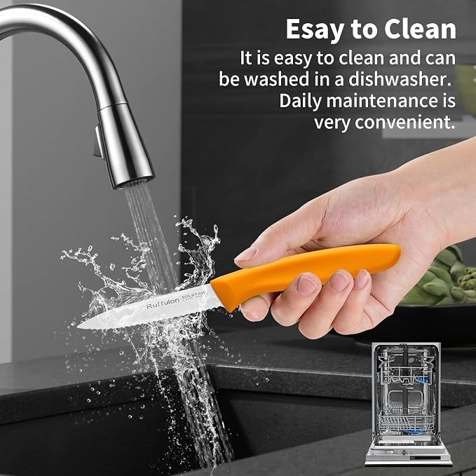 Stainless Steel Paring Knife With Serrated Blade, 6 Pieces Set Vegetable and Fruit Knife, Ultra Sharp Small Kitchen Knife, Orange Paring Knives with PP Plastic Ergonomic Handle.