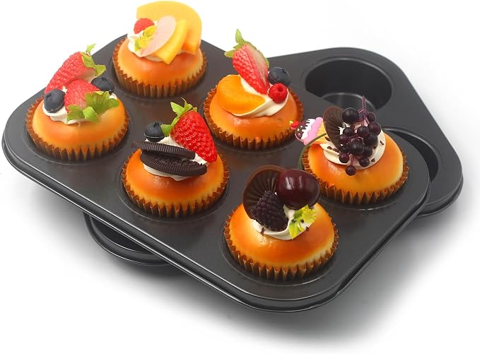 Non-Stick Muffin Pans, 6-Cup Standard Baking Pans Set of 2 with a Scraper for Perfect Muffins & Cupcakes