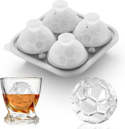 ACOOKEE Silicone Soccer Ball Ice Cube Mold Fun Shapes, Novelty Soccer Gifts, 2.2" Large Craft Round Sphere Ice Ball Molds For Game Day, Whiskey, Cocktails, Bourbon