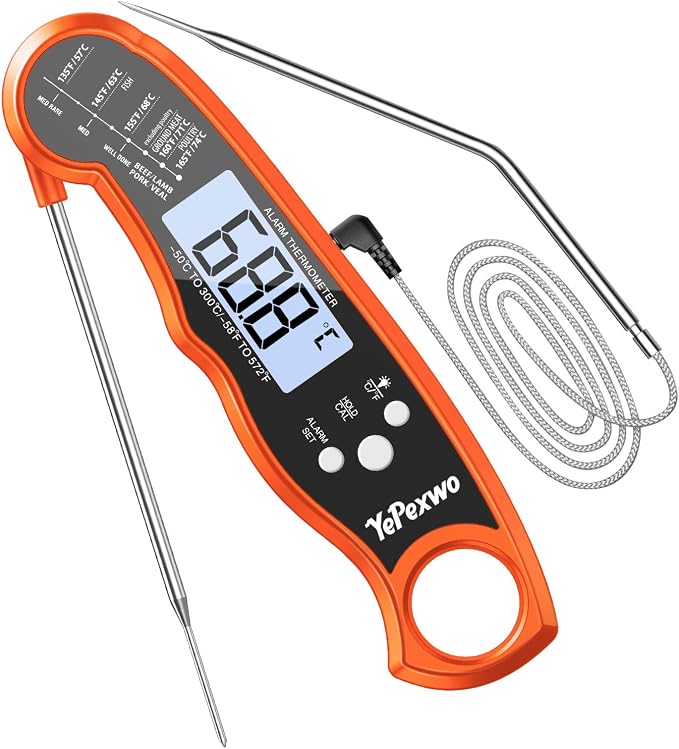 Yepexwo Meat Thermometer for Cooking Instant Read Grilling Digital Thermometer with Dual Probe/Backlight/Storage Bag/Alarm Function for Cooking BBQ