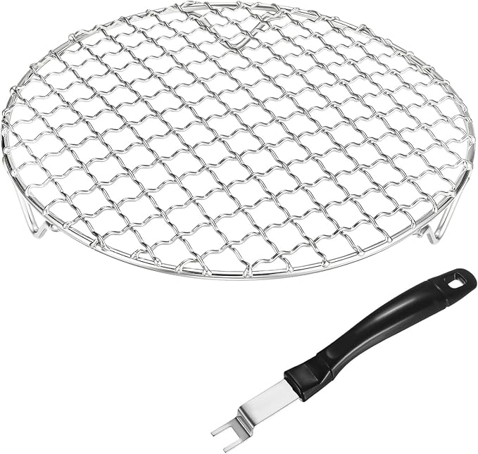 M METERXITY 2-Pack Cooling Rack 7.5" Round 201 Stainless Steel, Silver | Cross Wire Grate Cooling Racks with Grill Grate Lifter for Grilling, Cooking, Steaming, Baking
