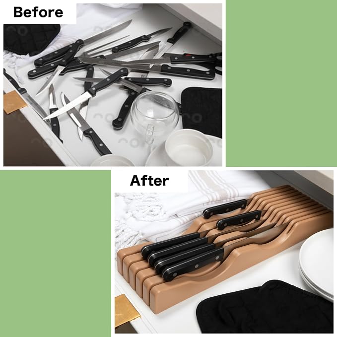 Shenzhen Knives Large In-Drawer Plastic Knife Block: 11 Slot (Holds 10-12 Knives) Empty Knife Holder for Kitchen Drawers - Cutlery Tray Organizer & Storage
