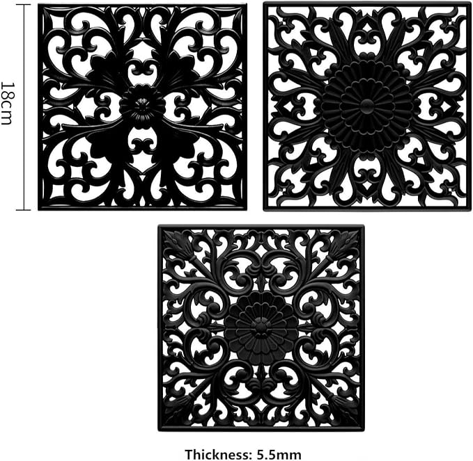Silicone Trivets for Hot Dishes, Square Trivet Hot Pads for Kitchen Counter, Silicone Trivets for Hot Pots and Pans, Heat Resistant Mat for Quartzs, Kitchen Tabletops Pot Holder Set 3 Black