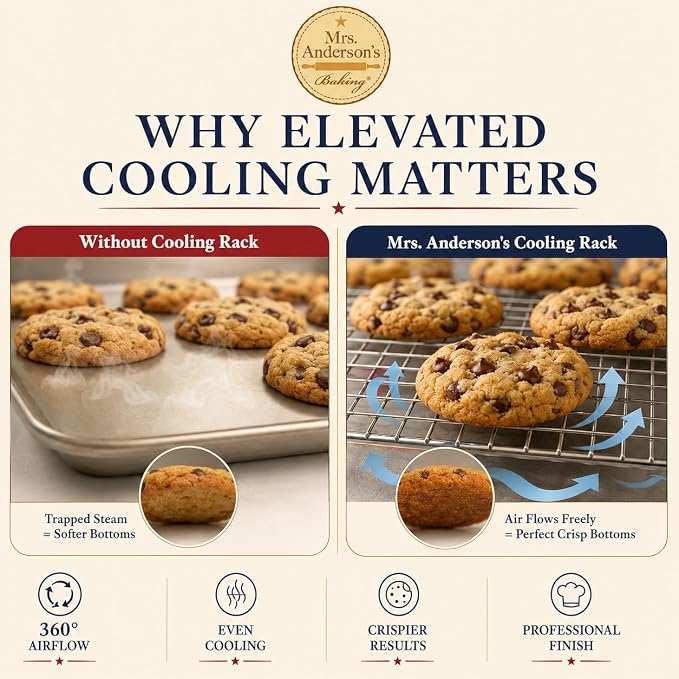 Mrs. Anderson's Baking Professional Cooling Rack, Heavy Duty Steel, Fits Quarter-Size Sheet Pans, 12 x 8.5 x 0.5-Inches