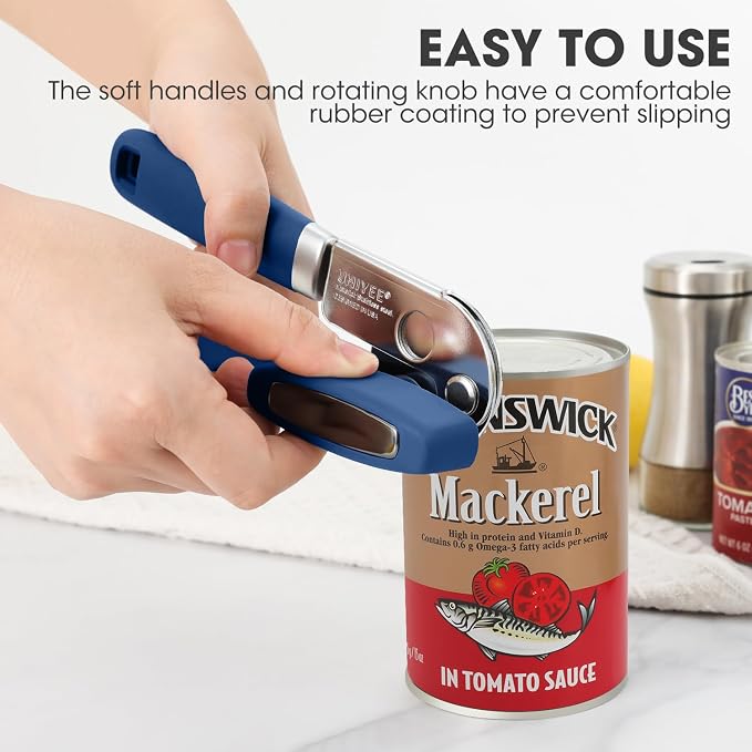 UHIYEE Classic Manual Can Opener for Home Kitchen, Durable 420J2 Stainless Steel Handheld Opener with Magnetic Lid Lifter & Easy-Turn Oversized Knob for Arthritis, Blue