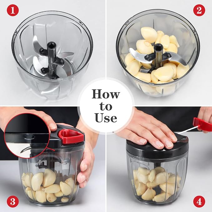 Cambom Manual Food Chopper Vegetable Cutter, Hand String Vegetable Chopper Onions Cutter for Vegetable Fruits Nuts BPA Free Food Safe Material, 900ml Black