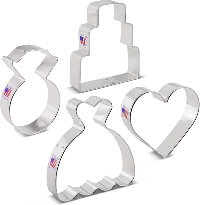 Ann Clark Wedding Cookie Cutters 4-Pc. Set (Dress, Cake, Diamond Ring, Heart)