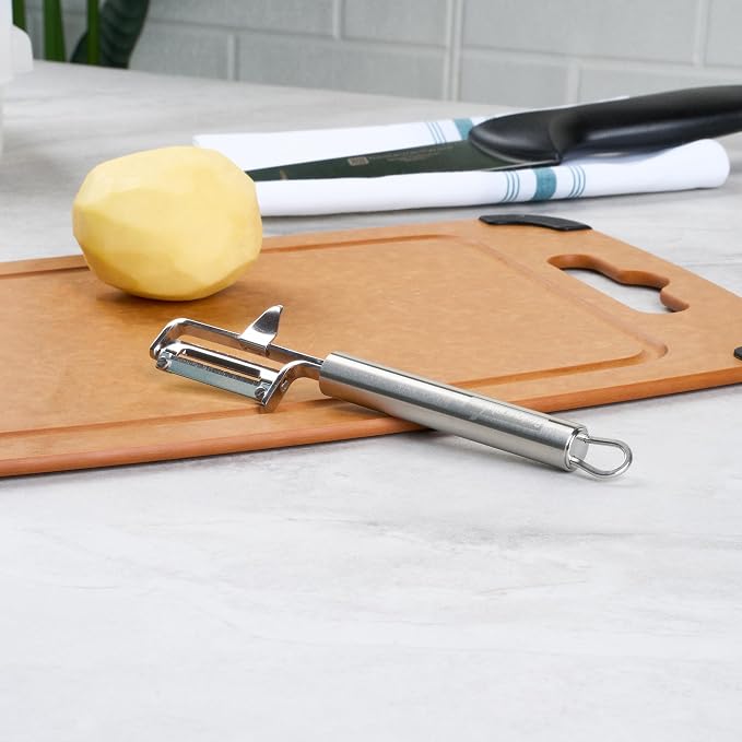 Restaurantware-German Standard 7.4 Inch Potato Peeler With Potato Eye Remover, 1 Swivel Vegetable Peeler - Sharp Blade, Ergonomic Handle, Stainless Steel, Dishwashable, For Carrot, Or, More