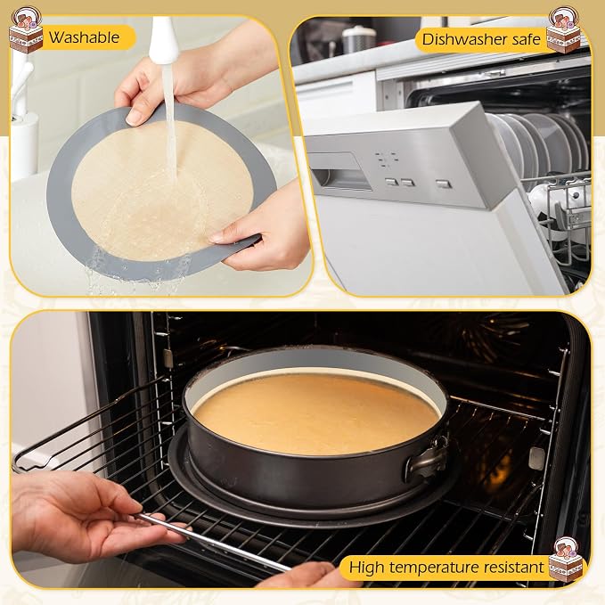 Honeydak 3 Set Silicone Baking Mat for 6, 8, 10 Inch Springform Pan Protector Nonstick Reusable Cake Pan Liners for Cheesecake Baking Prevent Sticking to Bottom & Side, Easy Release & Clean(Gray)