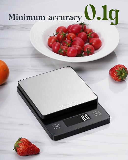 Food Scale 0.1g Precise Graduation,11lb Digital Kitchen Scale with 10 Units LCD Display and Tare Function, Compact Design for Baking, Healthy Cooking,Meal Prep, 304 Stainless Steel