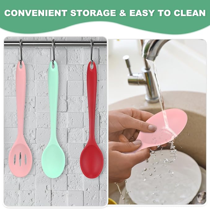 M METERXITY 2-Pack Silicone Cooking Spoons, 10.6" Mixing Nonstick Slotted and Solid Serving Spoons, Heat Resistant Utensils for Kitchen/Cooking/Baking/Stirring