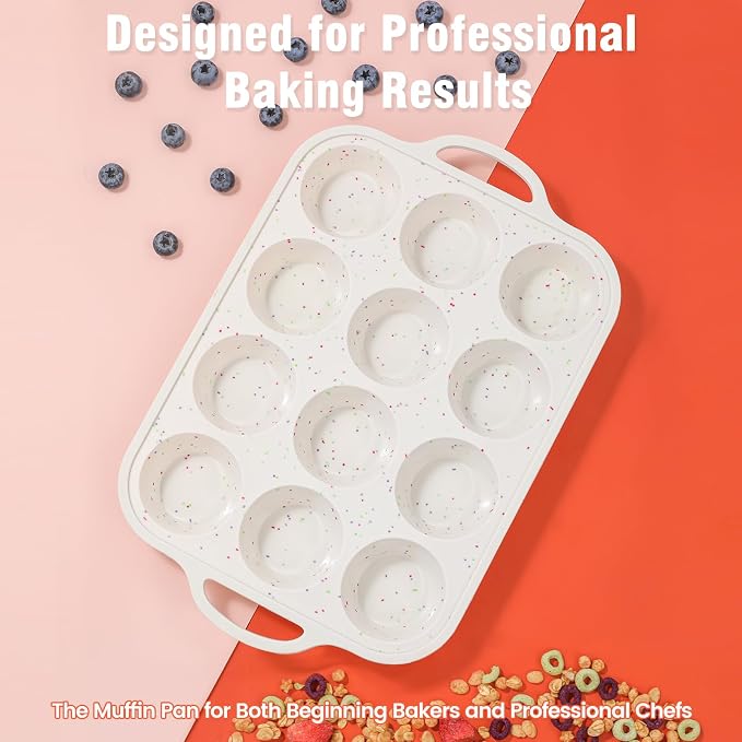 Silicone Muffin Pan with Metal Reinforced Frame - Muffin Pan for Homemade Muffins, Cupcakes, Muffin Cakes, and Bread, Oven and Dishwasher Safe (12 Cups×2pack)