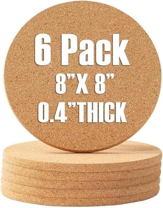 FirstGift Cork Trivet - 6 Pack High Density Cork Trivet Set- 8" Diameter x 0.4" Thick Round - Hot Pads for Table & Countertop