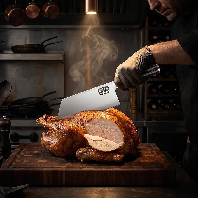 MDHAND 7 Inch Meat Cleaver Butcher Knife, High Carbon Stainless Steel Cleaver Knife with Black Pakkawood Handle, Heavy Duty Bone Chopper for Meat & Vegetables, Home & Restaurant, Chef Gifts