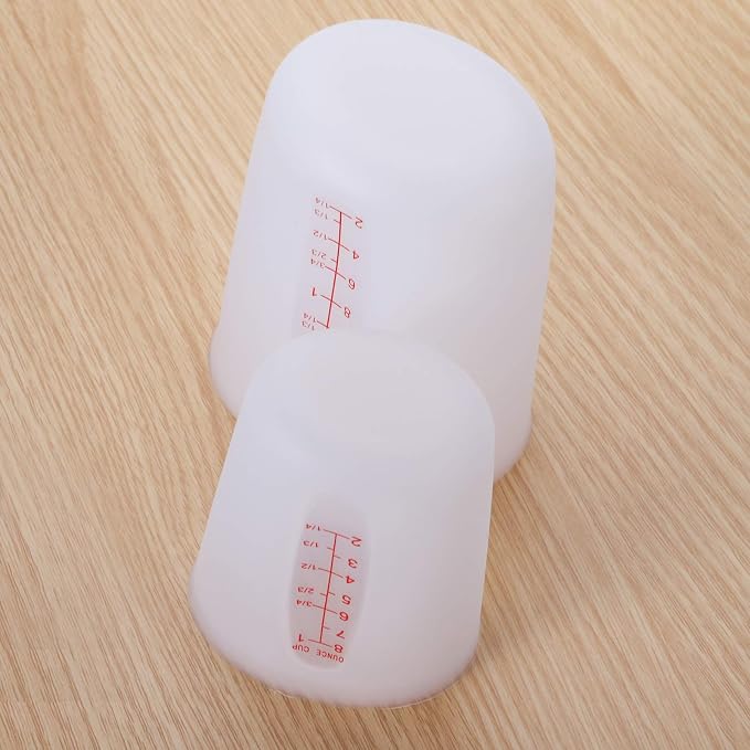 Hedume Set of 4 Silicone Flexible Measuring Cups with Marking, 2 Pack 8 Ounces(1-cup) and 2 Pack 16 Ounces(2-cup) Squeeze and Pour Silicone Measuring Cup Set