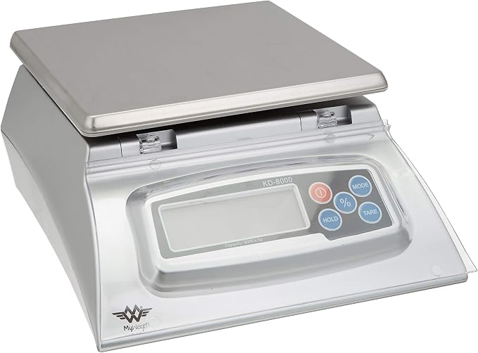 Bakers Math Kitchen Scale by My Weight - KD8000 , Silver | Percentage weighing, removable LCD covers, programmable auto-off