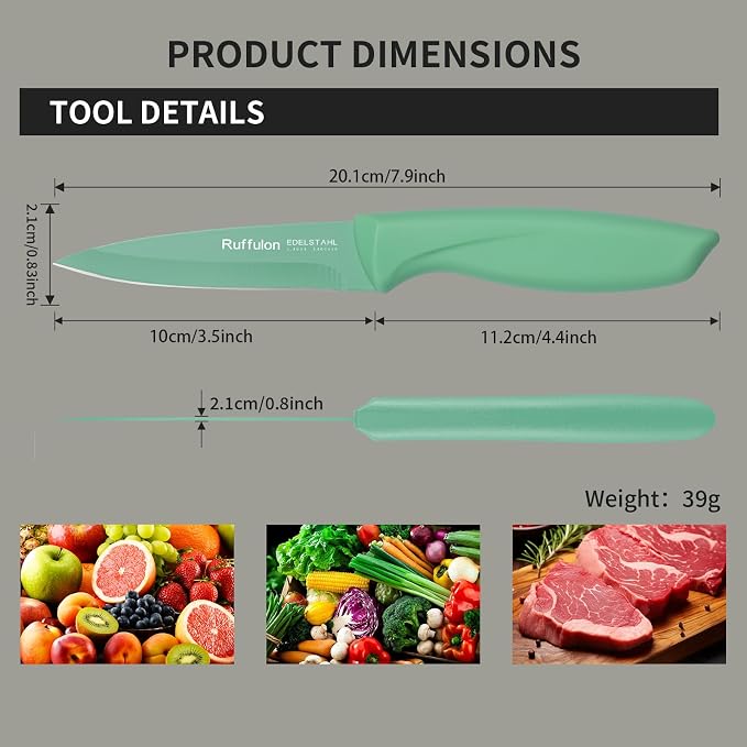 Paring Knife Set, 4PCS Stainless Steel Paring Knife Set, Ultra Sharp Fruit and Vegetable Knives, 3.5-Inch Kitchen Knives, Razor-Sharp Knife,Ergonomic Handle Design,Green.