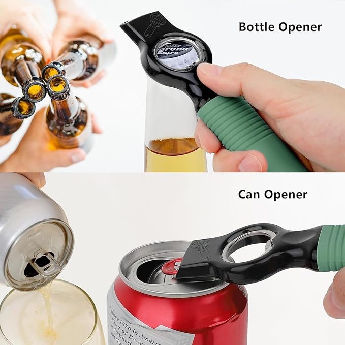 2-Pack Magnetic 2-in-1 Beer Bottle Cap & Soda Can Opener-Green | Soft Silicone Handle with Built-in Magnet Sticks to Fridges / Easy Can Tab Opener for Bartenders, Seniors, and Long nails