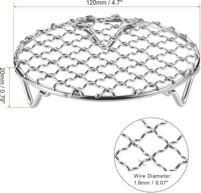 HARFINGTON 2pcs Round Cooking Rack 4.7-inch 201 Stainless Steel Cross Wire Barbecue Grill Net with 20mm Legs for Cooking Baking Steaming BBQ