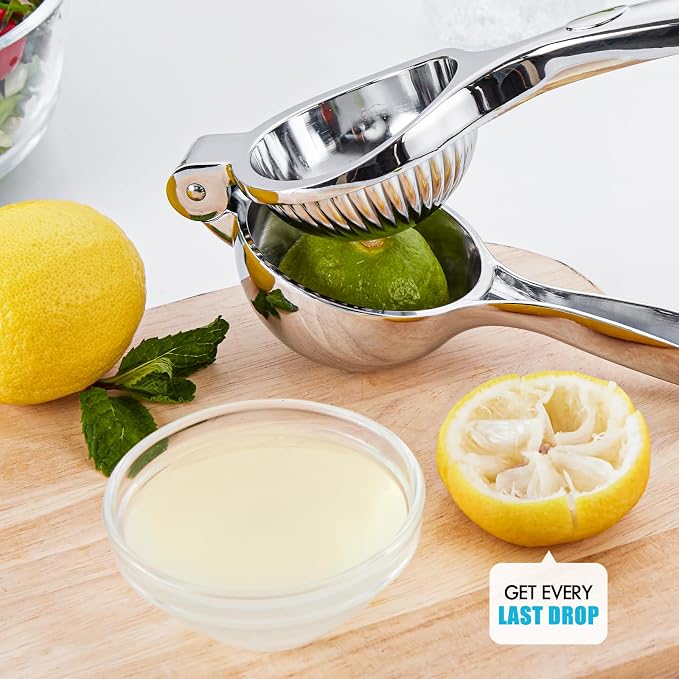 Lemon Juicer Squeezer Manual, Handheld Metal Lemon Lime Squeezer Dishwasher Safe, Heavy Duty Lemon Press Solid Metal is Suitable for Lemon, Lime, and Citrus,Easy to Use and Clean - Silver