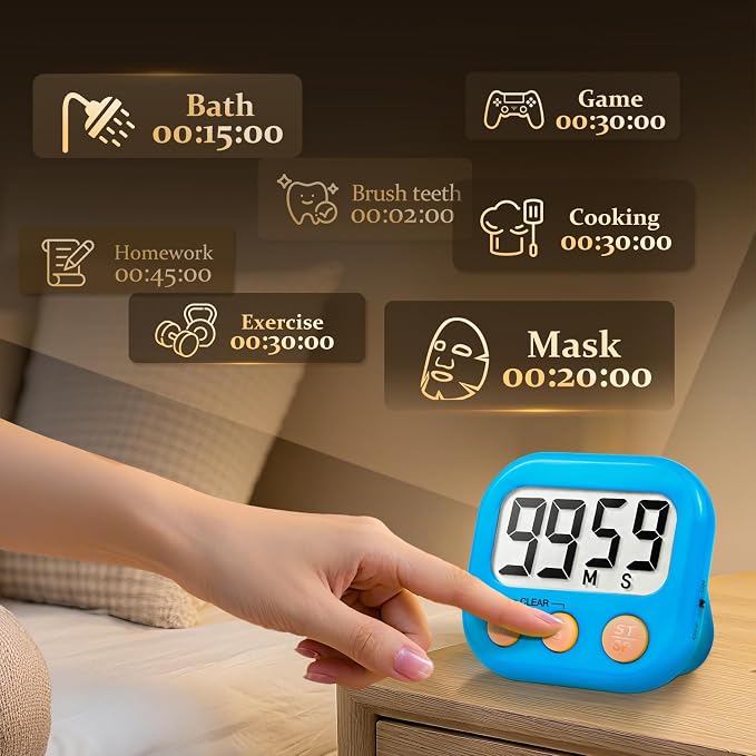 24 Pack Digital Kitchen Timer Small Classroom Timers for Kids Teachers (Blue&White)