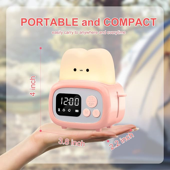 QANYI Timer Clock Night Light for Kids, Tiny Hand Size Portable LED Clock Lamp Kids Desktop Timer for Toothbrush, Learning, Exercise, Bathroom, Oven, Baking, Cooking, Table, Bedroom, Kitchen