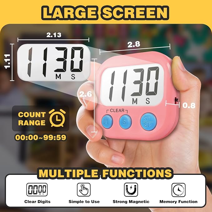 Classroom Timers for Teachers Kids Large Magnetic Digital Timer Teacher Supplies 2 Pack-Pink Purple