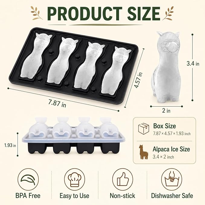 Alpaca Ice Cube Tray Mold - Cute Fun Whiskey Ice Molds Gifts for Women Men | 3D Alpaca Shape Cute Ice Molds for Whiskey Bourbon, 4-Hole Large Fun Shapes Funny Gifts, for Animals Lovers Women Men