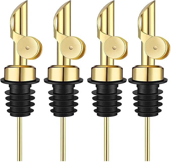 Pafuen 4 Pack Liquor Pour Spout, Oil Pourer, Olive Oil Pour Spout for Olive Oil Dispenser (Gold)