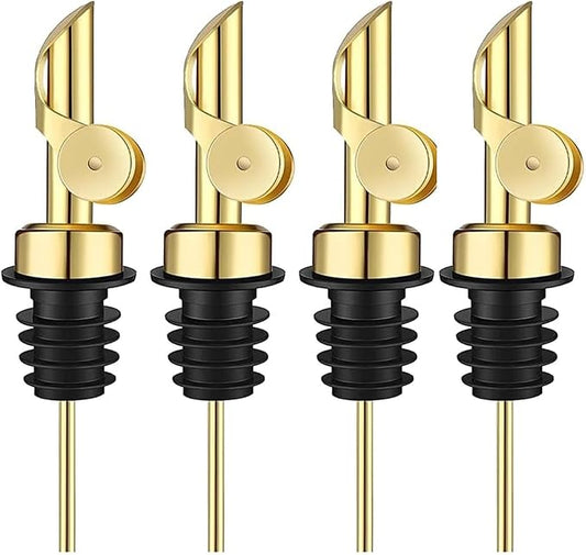 Pafuen 4 Pack Liquor Pour Spout, Oil Pourer, Olive Oil Pour Spout for Olive Oil Dispenser (Gold)
