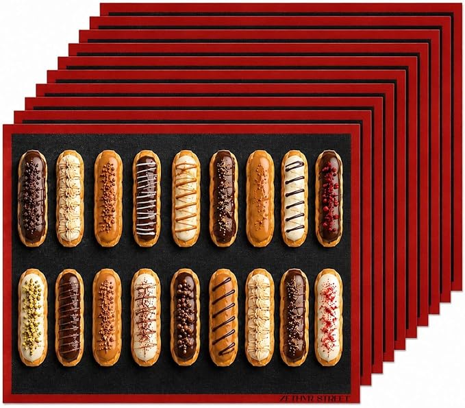 Perforated Silicone Baking Mats - Eclair Mat, Full Sheet 15x23”, Pack of 10 | Eclair Silicone Baking Mat, Nonstick Reusable Breathable Air Mat, Heat Resistant, For Pizza, Pastry, Pie Crust, Sugar Cookie