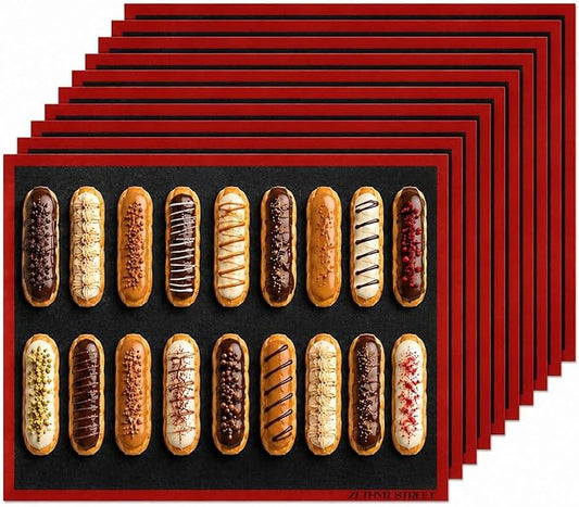 Perforated Silicone Baking Mats - Eclair Mat, Full Sheet 15x23”, Pack of 10 | Eclair Silicone Baking Mat, Nonstick Reusable Breathable Air Mat, Heat Resistant, For Pizza, Pastry, Pie Crust, Sugar Cookie