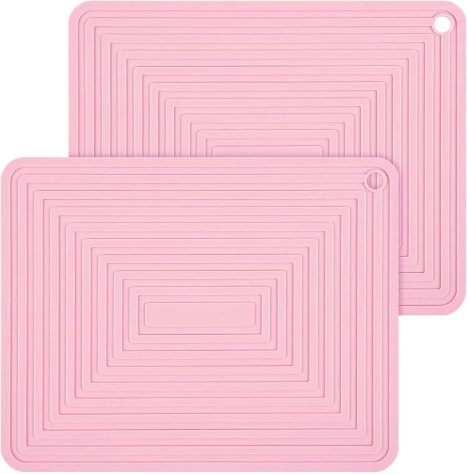 Silicone Trivets for Hot Dishes Pots and Pans, Hot Pads for Kitchen, Round Silicone Pot Holders, Heat Resistant Mat for Quartz Countertops, Multi-Purpose Trivet Mat Set 2 Pink