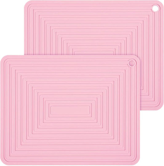 Silicone Trivets for Hot Dishes Pots and Pans, Hot Pads for Kitchen, Round Silicone Pot Holders, Heat Resistant Mat for Quartz Countertops, Multi-Purpose Trivet Mat Set 2 Pink