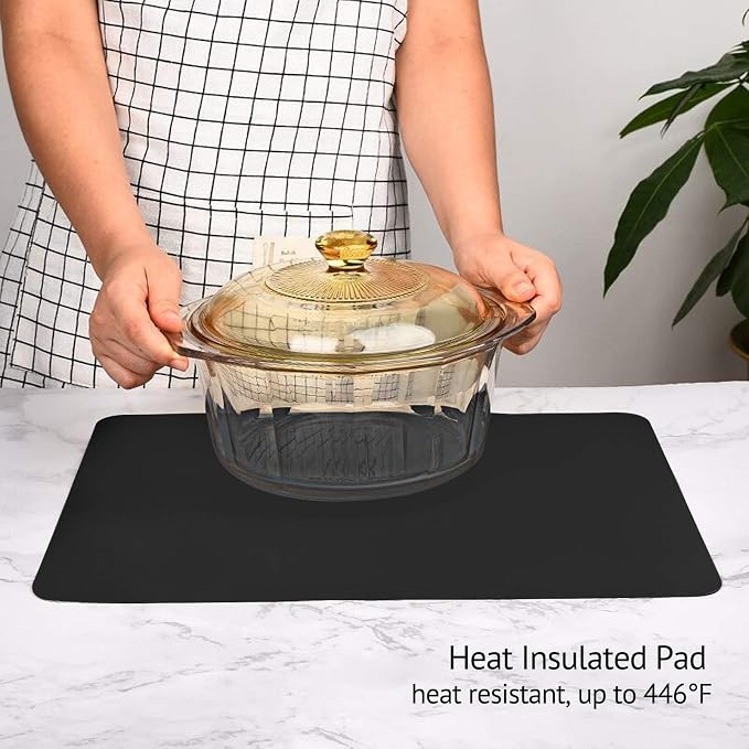 Silicone Mats for Kitchen Counter, Thicker 0.06", 25 x 17 inches Multipurpose Table Mat, Silicone Pad Desk Work Mat, Nonstick Nonskid Heat-Resistant Pad, Placemat, Black