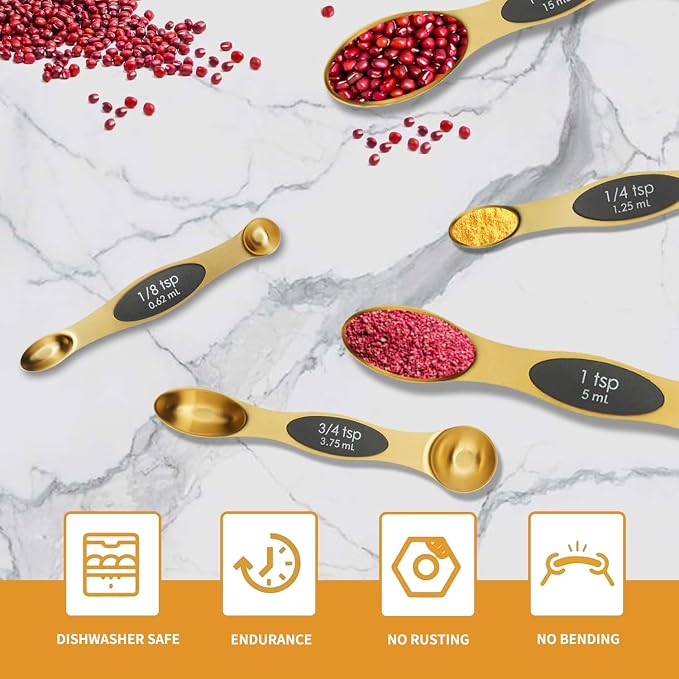 Magnetic Measuring Spoons Set of 8 with Leveler Stainless Steel Dual Sided Teaspoon and Tablespoon Stackable Fits in Most Kitchen Spice Jar