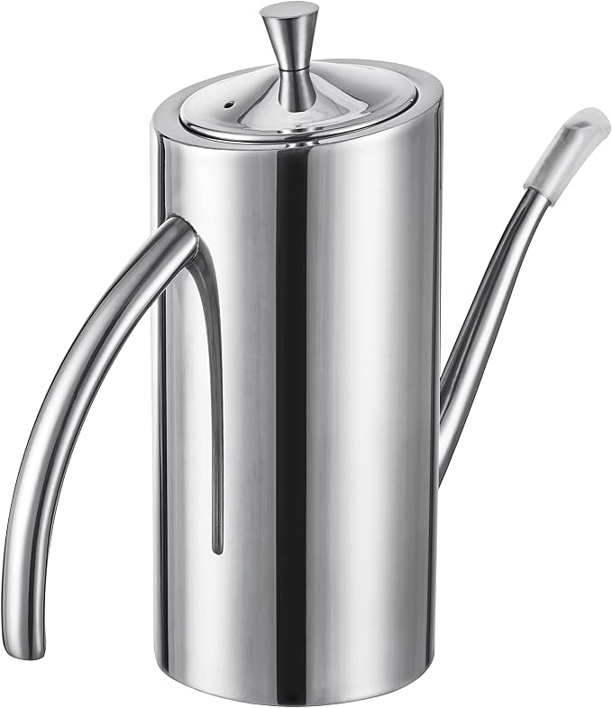 KSENDALO Premium SUS304 Stainless Steel Olive Oil Bottle Dispenser & Kitchen Cruet (500ML/17oz) - Leakproof Oil Bottle with Spout & Arcuate Handle, Ergonomic ONE-Piece Body with Precision Pouring | Leakproof One Piece Body Long Narrow Spout