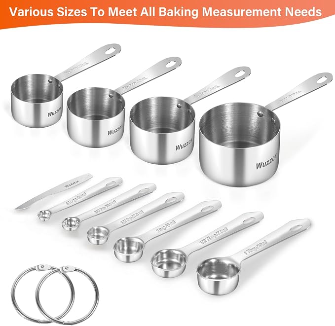 Stainless Steel Measuring Cups & Spoons Set of 11, Stackable Metal Measuring Cups & Spoons, Kitchen Gadgets for Cooking & Baking