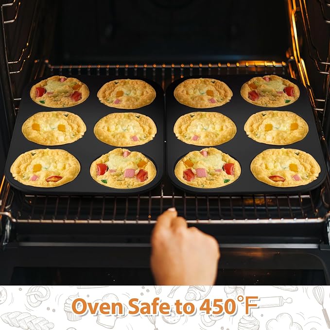 far Muffin Top Pan Set of 3, Nonstick 6-Cavity Shallow Cupcake Pan for Baking Whoopie Pie, Yorkshire Pudding, Eggs, Cornbread, Drop Cookies, Easy Release & Clean, 3-Inch Standard Size