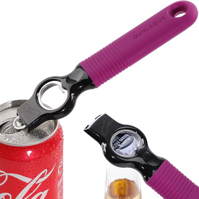 2-Pack Magnetic 2-in-1 Beer Bottle Cap & Soda Can Opener-Rosy | Soft Silicone Handle with Built-in Magnet Sticks to Fridges / Easy Can Tab Opener for Bartenders, Seniors, and Long nails