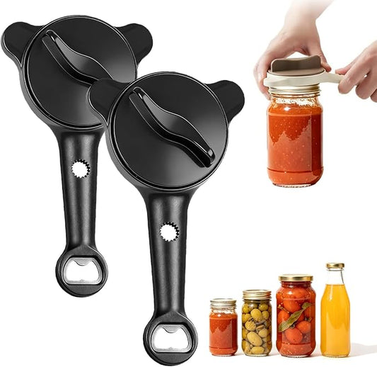 2 Pcs 2026 New 4-in-1 Jar Opener-Adjustable Stainless Steel Lid Remover for Seniors & Arthritis,Non-Slip Grip Fits 1″-3.5″Jars,Bottles & Cans(Black)