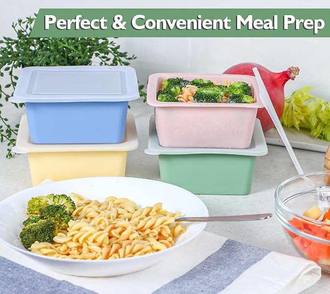 Webake 2-Cup Silicone Freezer Trays with Lids (4-Pack), Individual Portion Control Containers for Soup & Meal Prep – Easy-Release Single-Serving Molds for Lasagna, Leftovers, and Sauces