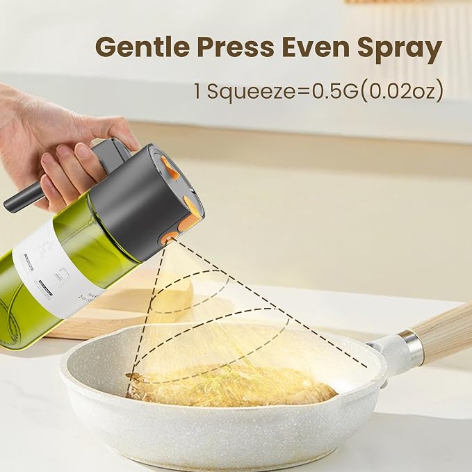 LAKUMIQI 2 in 1 Oil Sprayer for Cooking, 17oz | Light-Blocking Glass Spray Bottle with Stickers, Oil Dispenser for Salad, Air Fryer & BBQ
