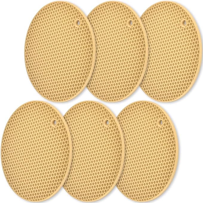 homEdge Silicone Trivets Mat, 6 Packs Multipurpose Non Slip Heat Resistant Pot Holder-Tan