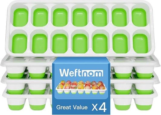 Ice Cube Tray, Ice Cube Trays for Freezer 4 Pack with Lids, Ice Tray Easy-Release, Ice Trays for Freezer Stackable, Silicone Ice Cube Tray for Drinks, Coffee - BPA-Free and Odor-Free（56 Cubes）