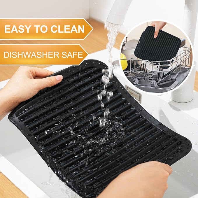 9"x12" Heat Resistant Silicone Trivets for Hot Pots and Pans, Hot Dishes | 2 PCS Large Multipurpose Non Slip Pot Holders Hot Pads Mats for Kitchen Countertop Table, Food Grade & BPA Free, Black