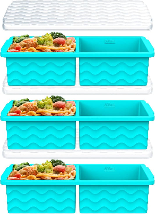 3-Pack Silicone Freezer Trays with Lid, Soup Freezer Container Molds, Silicone Freezer Molds, Ice Cube Tray for freezing Soup Sauce Broth Leftovers, Dishwasher & Oven Safe, BPA Free (2-cup,blue)