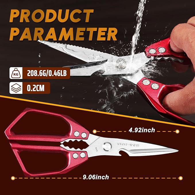 Kitchen Scissors Set Red - Japanese Kitchen Shears, Heavy Duty Poultry Shears, Sharp Meat Scissors for Food, Chicken Bones, and Turkey, Gifts for Women Men