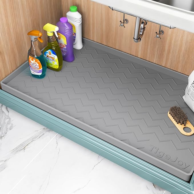 TigeJoy Under Sink Mats for Kitchen Waterproof 28" x 19", Cabinet Liner | Leak-Proof Silicone Mat Sink Protector, Kitchen Essentials Organizer and Storage,Boot or Shoe Tray, Pet Feeding Mat